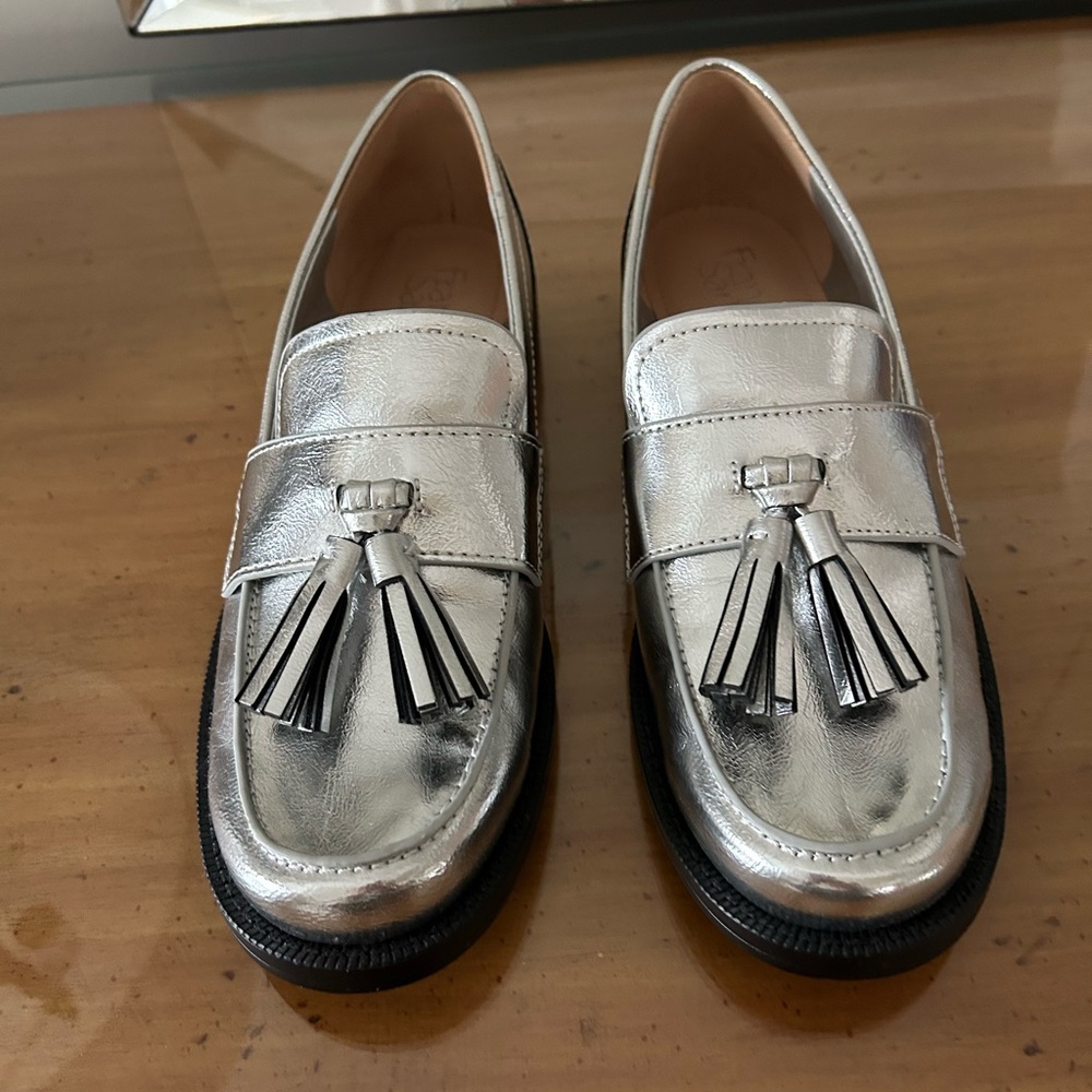 Franco Sarto Silver Loafers. Size 8- brand new, unworn!